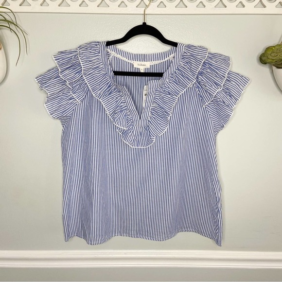 Bohme Striped Ruffle Blue White Blouse Size XL - Picture 1 of 7